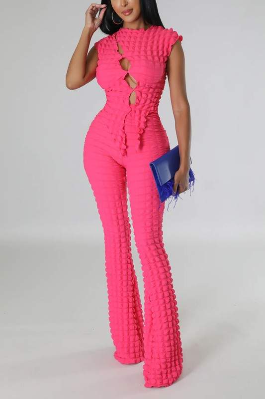 CUTOUT DESIGN SLIM TOP AND PANTS SET