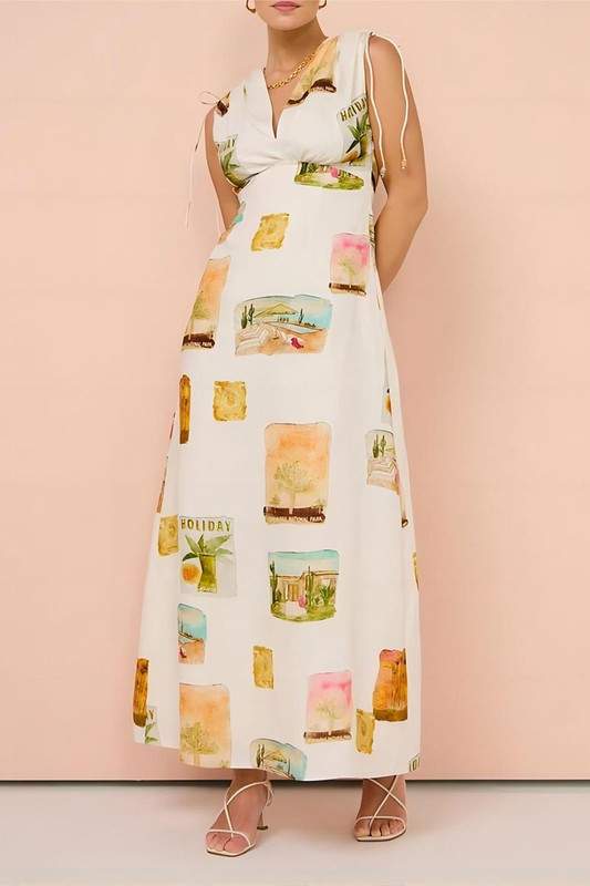 GRAPHIC V NECK MAXI DRESS