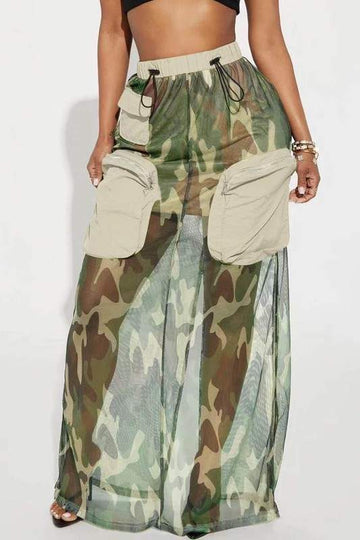 DRAWSTRING CAMO CARGO SKIRT
