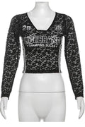 SHEER LACE V NECK JERSEYS