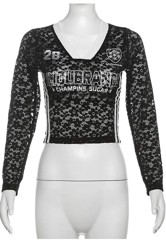 SHEER LACE V NECK JERSEYS