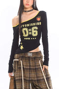 ONE SHOULDER LONG SLEEVE T SHIRT
