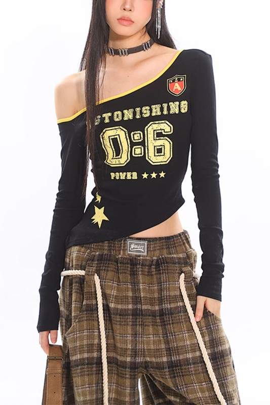 ONE SHOULDER LONG SLEEVE T SHIRT