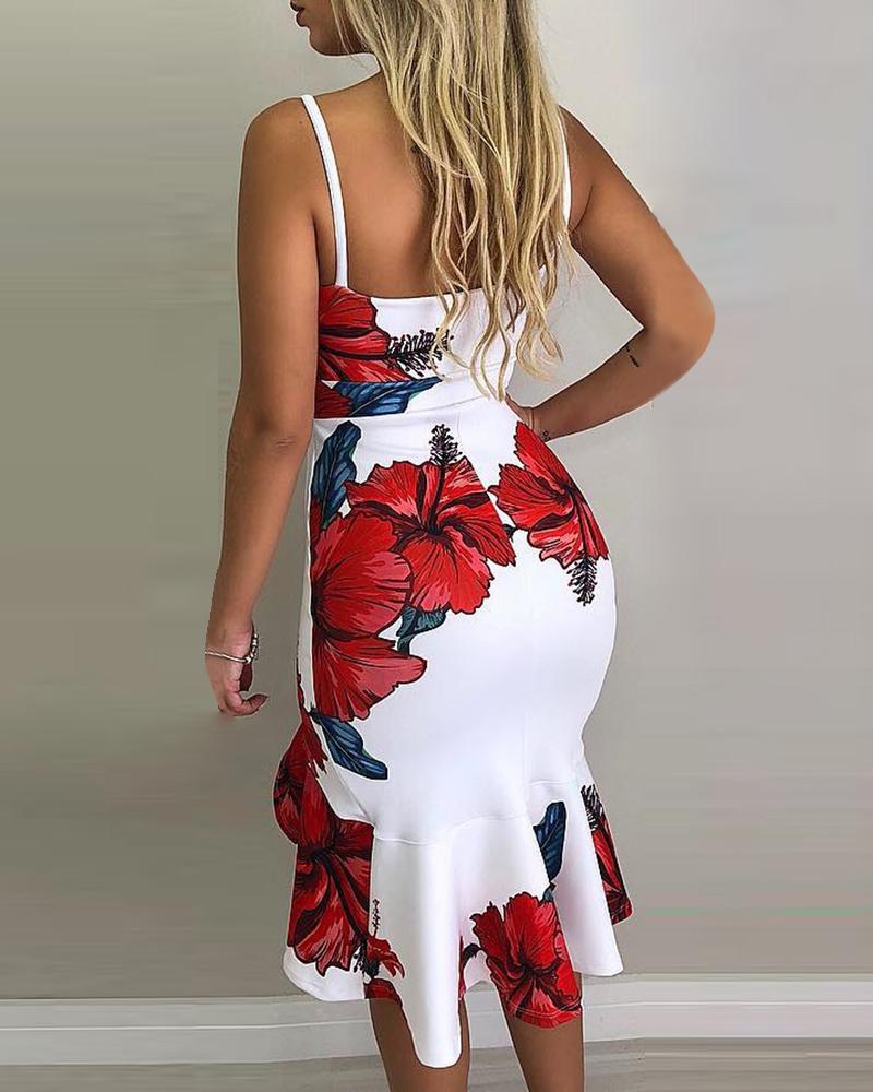 Floral Dress, White Elegant V-Neck Dress