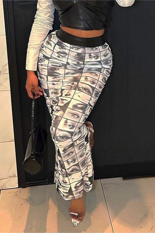 GRAPHIC PLAID LONG SKIRT