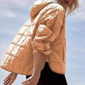SOLID COLOR HOODED COTTON PADDED FOLDABLE PADDED PULLOVER POCKET LONG SLEEVE COAT FOR WOMEN