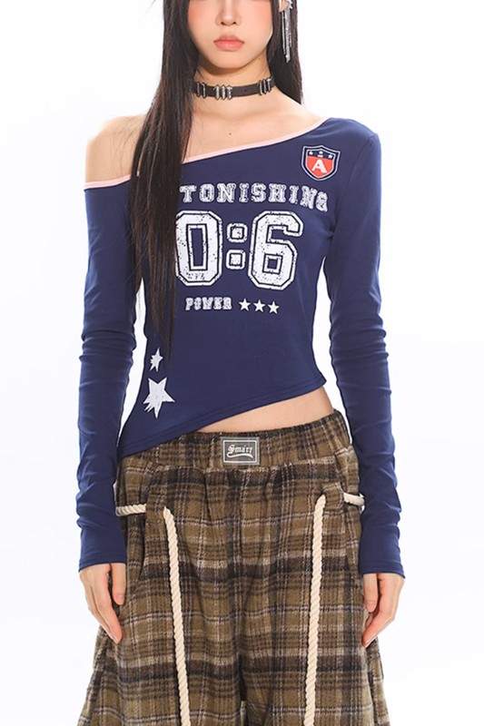 ONE SHOULDER LONG SLEEVE T SHIRT