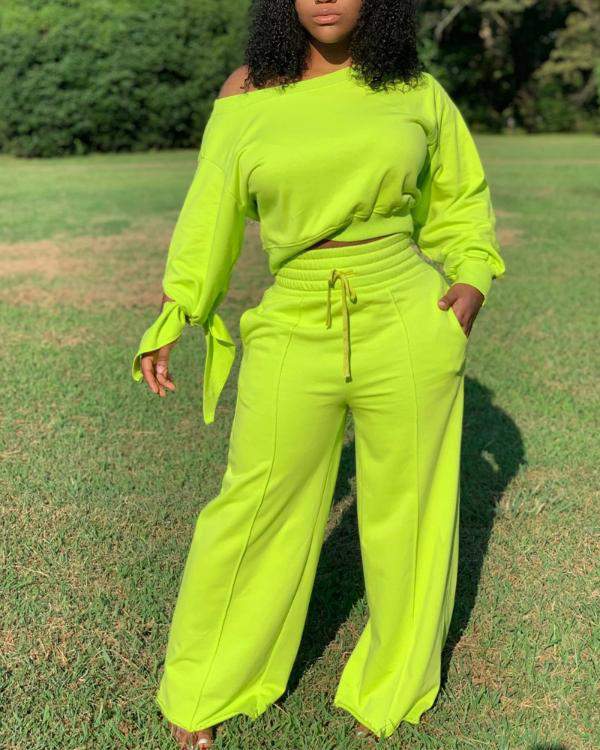 Stylish Loungewear: Wide-Leg Pants, Off-Shoulder Top