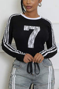 NUMBER PRINT FITTED LONG SLEEVE TOP