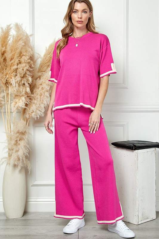 KNIT SHORT SLEEVES AND WIDE LEG PANTS MATCHING SET