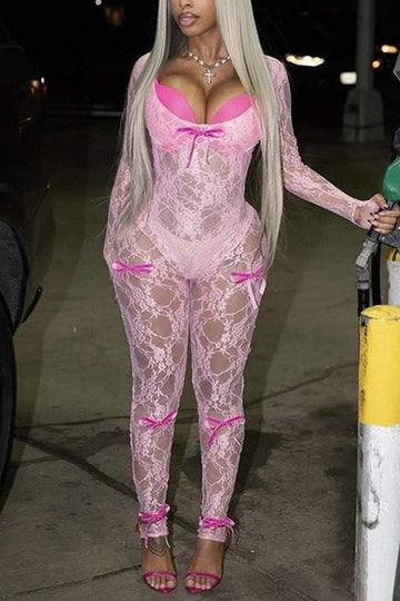 LACE MESH SEXY JUMPSUIT