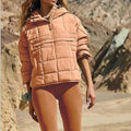SOLID COLOR HOODED COTTON PADDED FOLDABLE PADDED PULLOVER POCKET LONG SLEEVE COAT FOR WOMEN