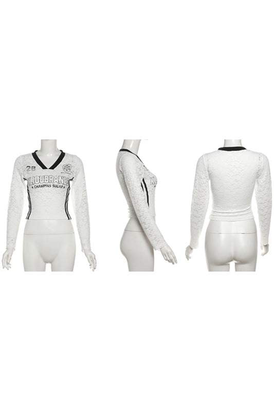 SHEER LACE V NECK JERSEYS