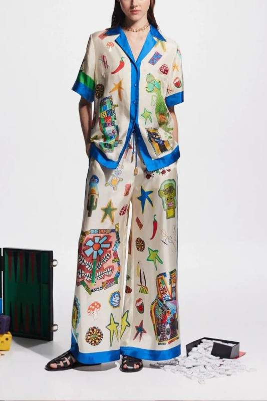SATIN 1 2 SLEEVES PANTS SET
