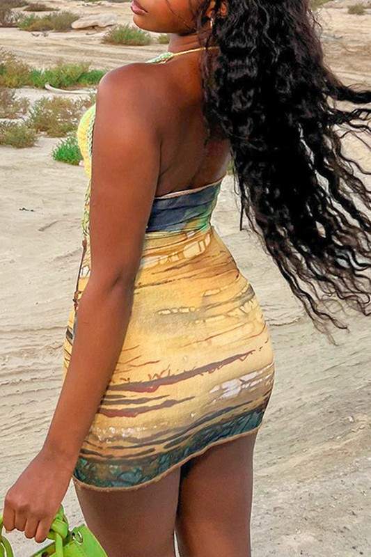 GRAPHIC HALTER MINI DRESS
