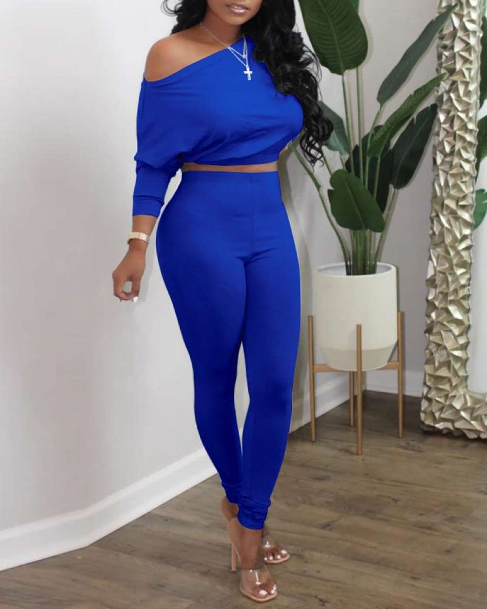 Trendy Athleisure Set: Off-Shoulder & High-Waisted
