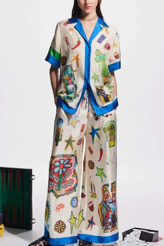 SATIN 1 2 SLEEVES PANTS SET