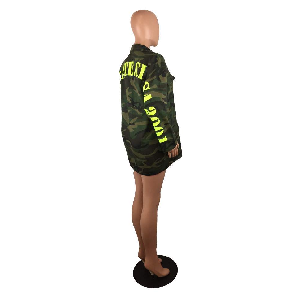 EXPLOSIONS SEXY CAMOUFLAGE LONG SLEEVE LETTER COAT FOR WOMEN