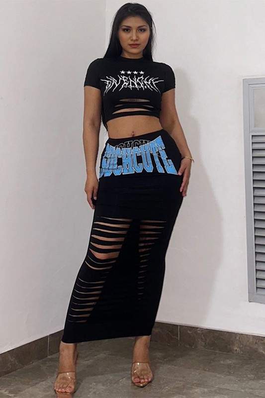 CUTOUT GRAPHIC SKIRT SET