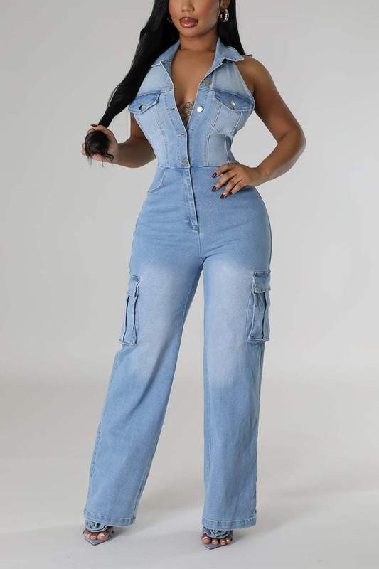 SLEEVELESS DENIM JUMPSUIT