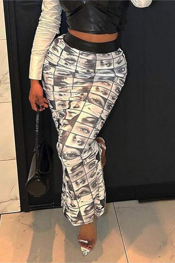 GRAPHIC PLAID LONG SKIRT