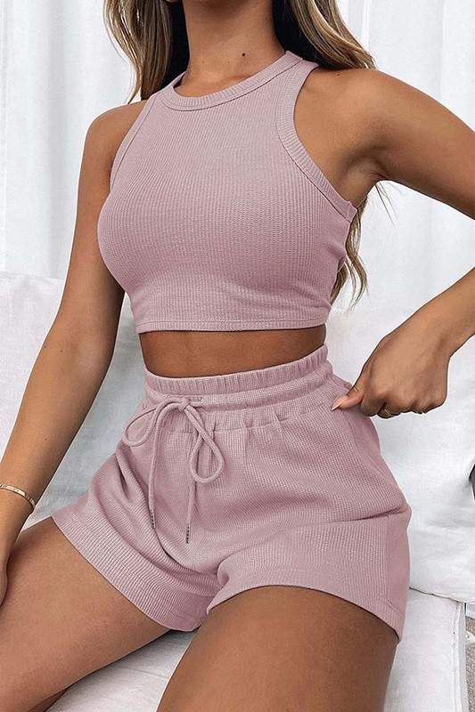 SOLID TOP DRAWSTRING SHORTS SET