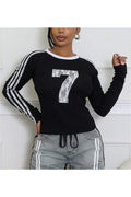 NUMBER PRINT FITTED LONG SLEEVE TOP