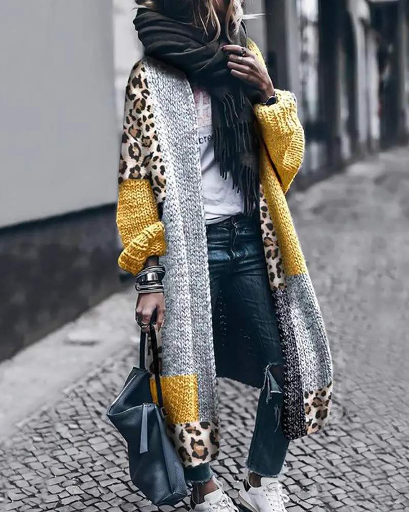 CHEETAH PRINT COLORBLOCK LONGLINE CARDIGAN
