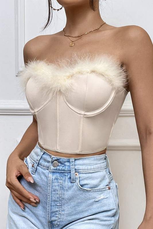 FURRY TRIM TUBE CORSET TOP