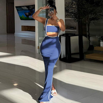 SEXY STRAP TUBE CUT OUT OPEN BELLY SLIM LONG DRESS