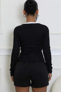 NUMBER PRINT FITTED LONG SLEEVE TOP