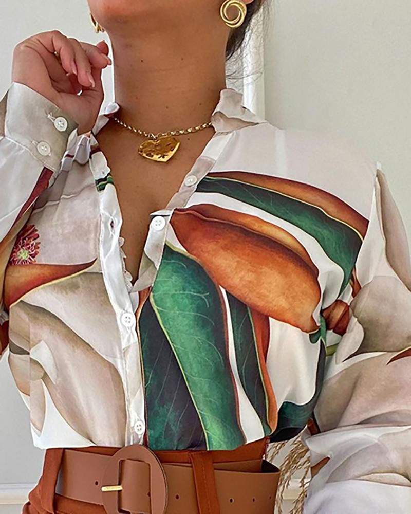Tropical Print Shirt Plain Shorts Set