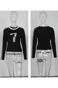 NUMBER PRINT FITTED LONG SLEEVE TOP