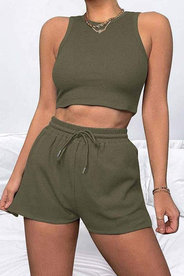 SOLID TOP DRAWSTRING SHORTS SET