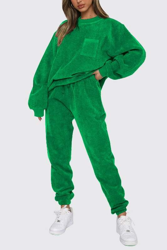 ROUND NECK SWEATSHIRT TOP AND PANTS SET