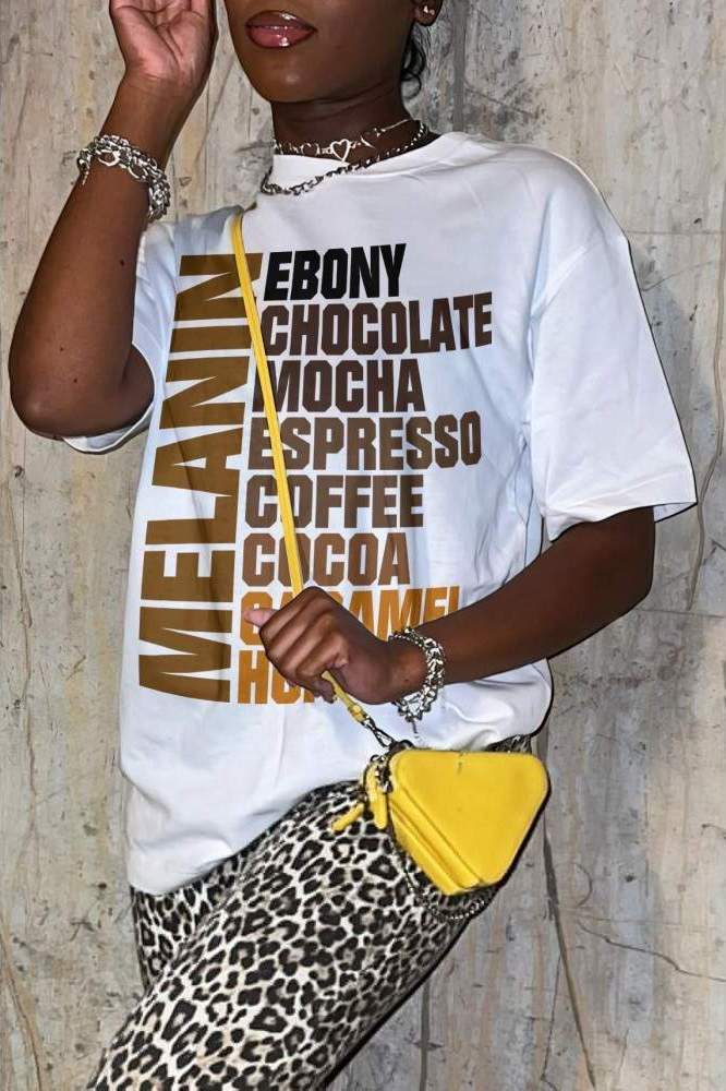 WHITE PRINTING SHORT SLEEVE T SHIRT