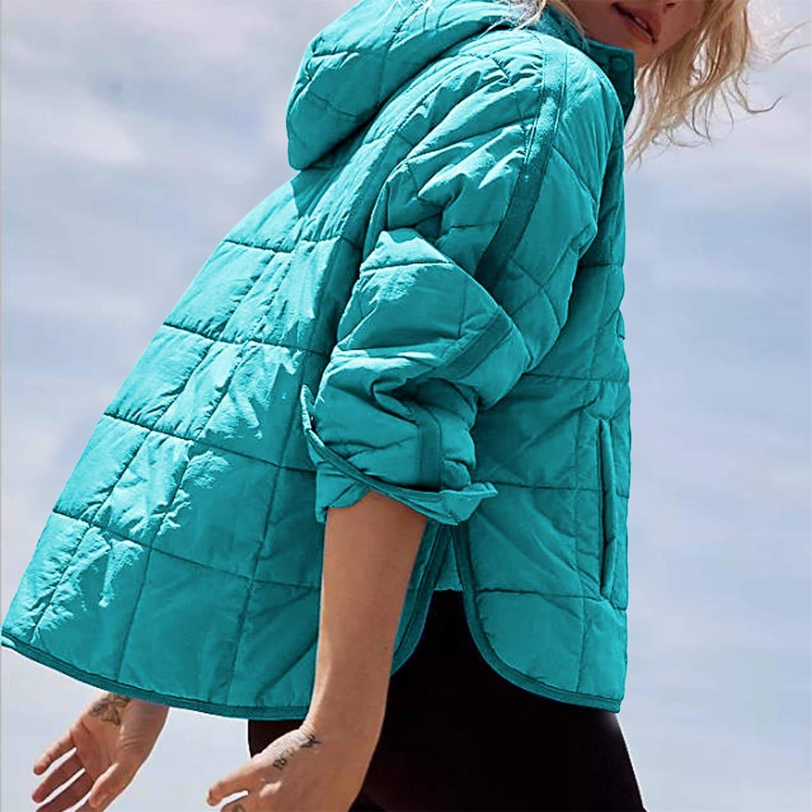 SOLID COLOR HOODED COTTON PADDED FOLDABLE PADDED PULLOVER POCKET LONG SLEEVE COAT FOR WOMEN
