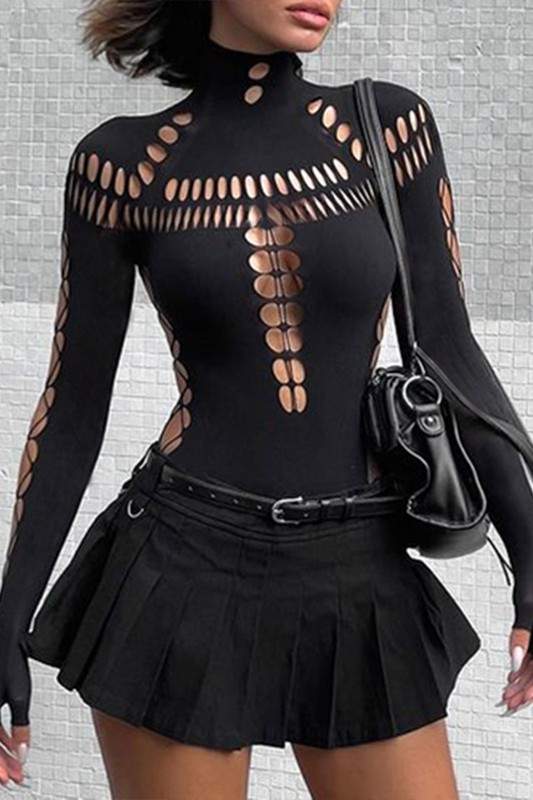 HOLLOW OUT LONG SLEEVE BODYSUIT