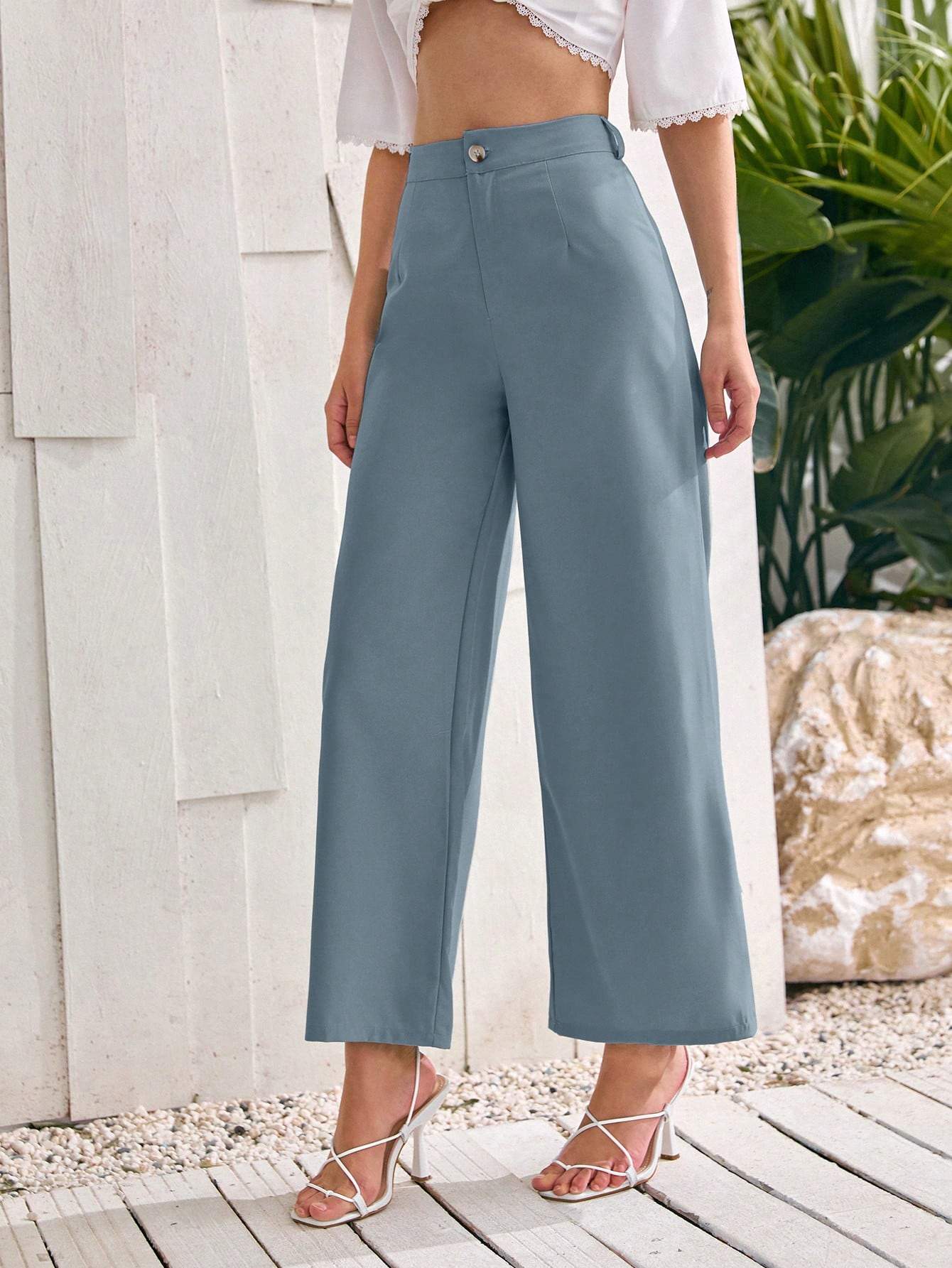 MULVARI SOLID COLOR WIDE LEG TROUSERS