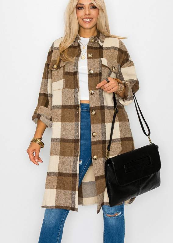 PLAID CASUAL LONG SHACKET
