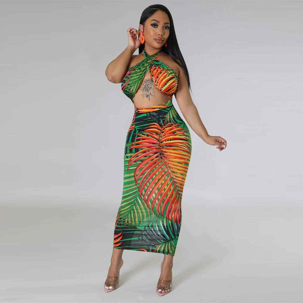 Tropical Bodycon Dress: High Slit for Glam
