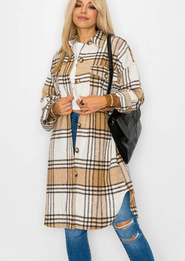 PLAID CASUAL LONG SHACKET