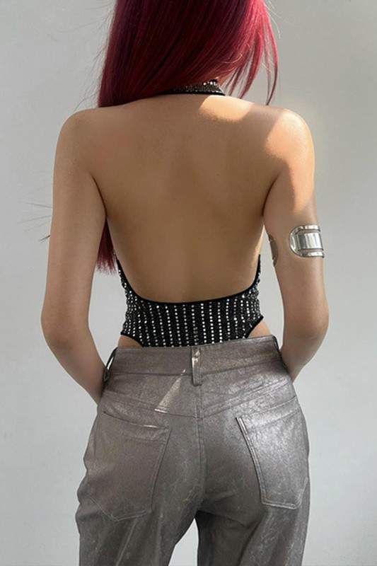 HALTER SEQUINS BODYSUIT TOP