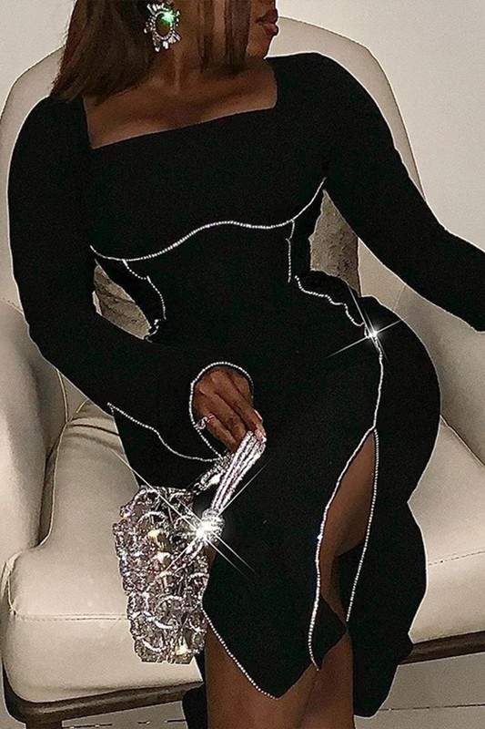 RHINESTONES MIDI LONG DRESS