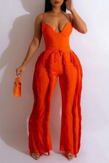 CAMI PLUNGING SOLID TOP AND PANTS SET