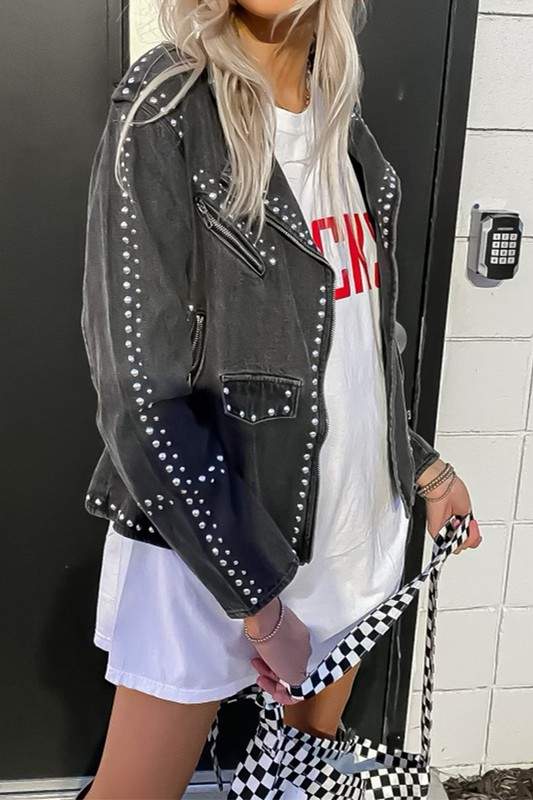 NEW COLOR ADDED MOTO DENIM STUDDED WESTERN JACKET