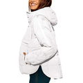 SOLID COLOR HOODED COTTON PADDED FOLDABLE PADDED PULLOVER POCKET LONG SLEEVE COAT FOR WOMEN