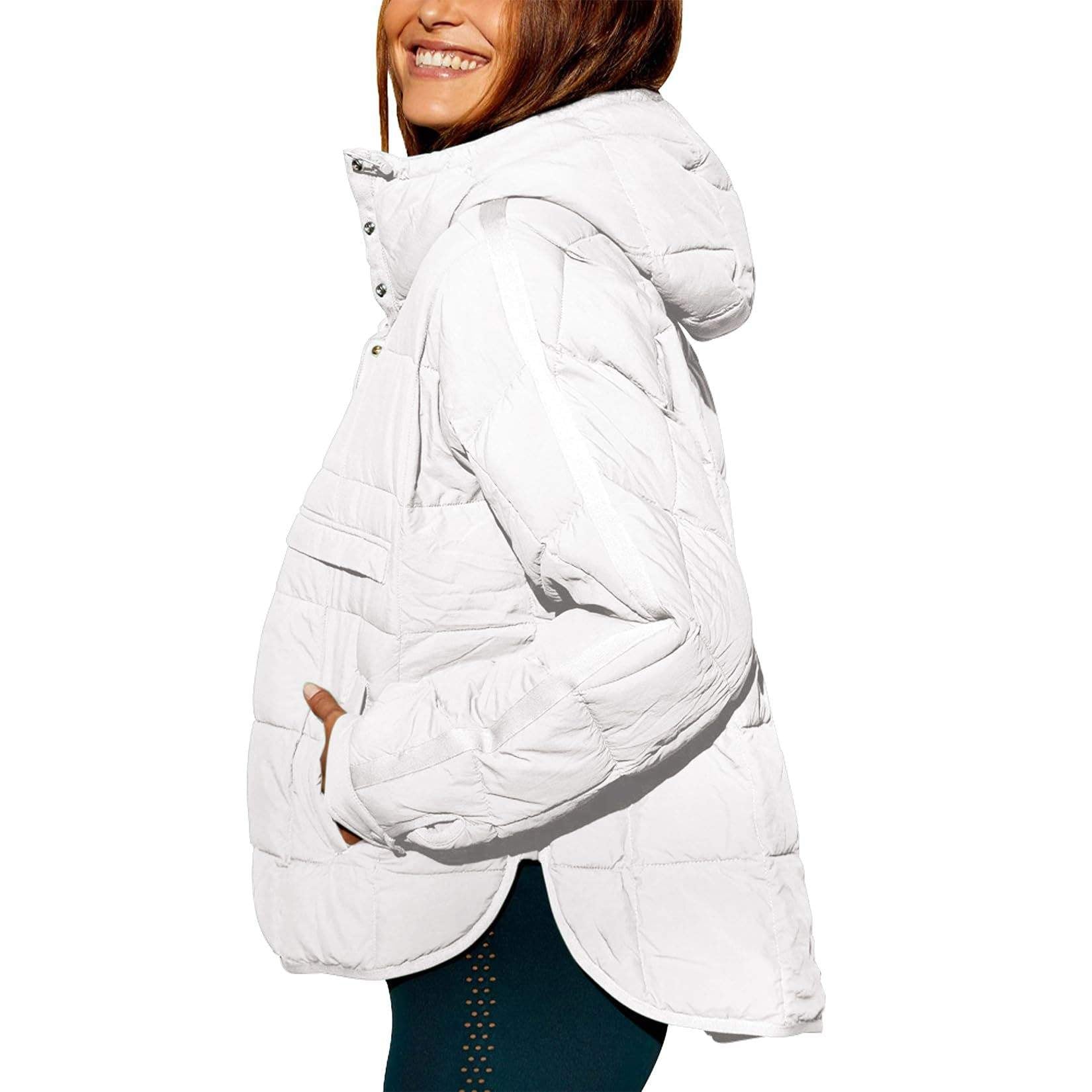 SOLID COLOR HOODED COTTON PADDED FOLDABLE PADDED PULLOVER POCKET LONG SLEEVE COAT FOR WOMEN