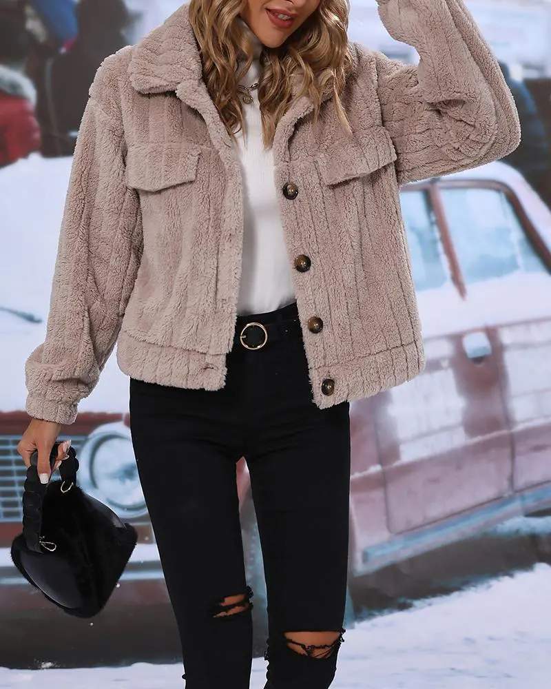 LONG SLEEVE BUTTONED TEDDY COAT