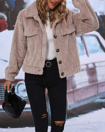 LONG SLEEVE BUTTONED TEDDY COAT